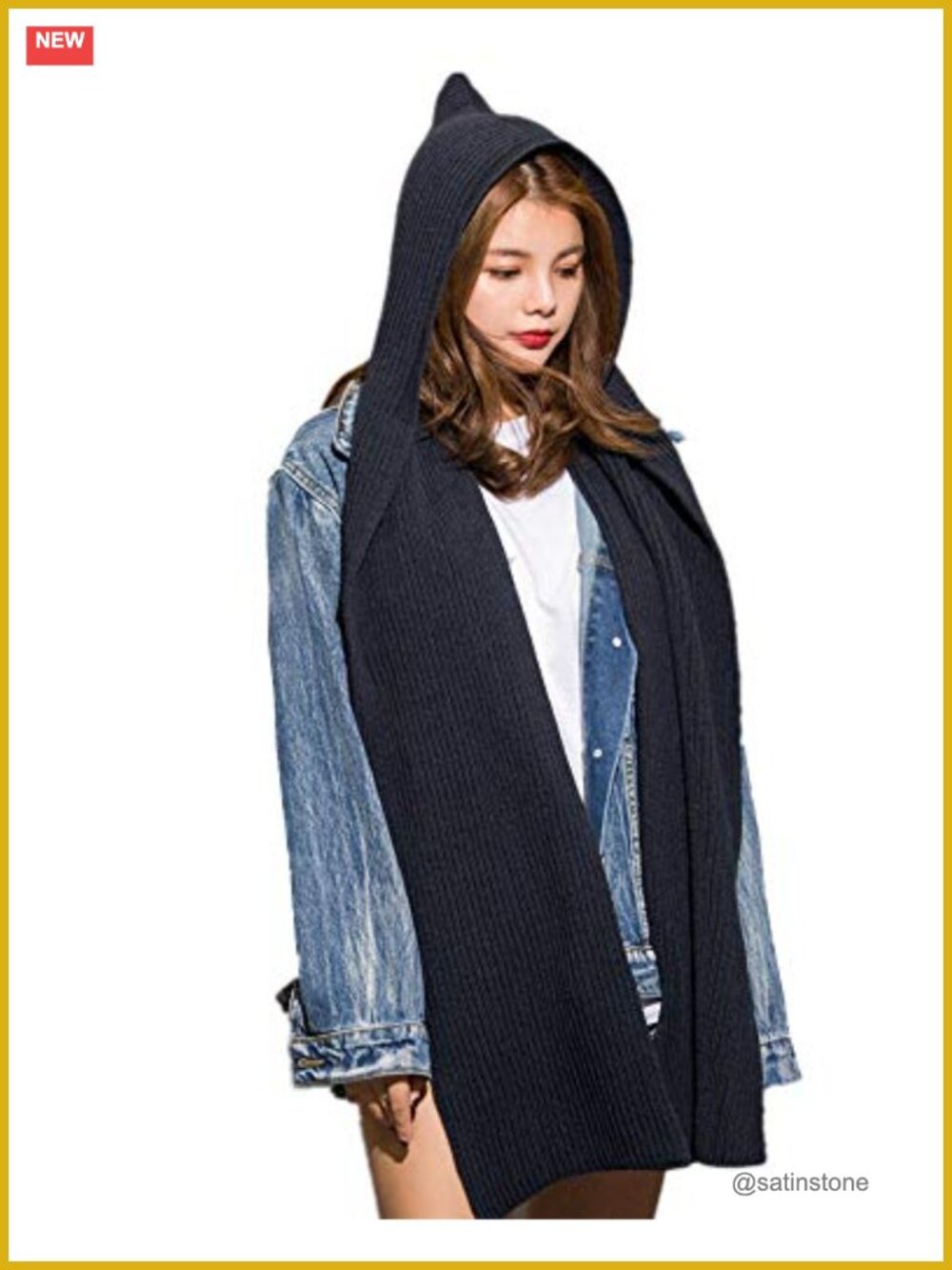 Women Winter 3 in 1 Hooded Scarf Wrap Shawl Acrylic Knit Neck Warmer